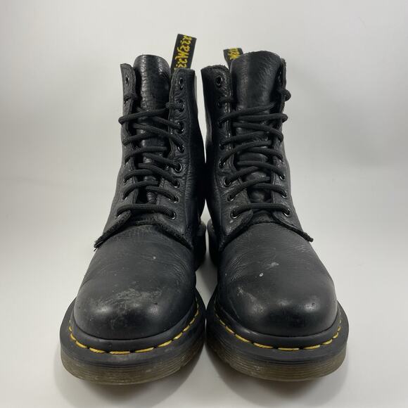 Dr Martens Doc Pascal Combat Boots Womens Size 6 Black Pebbled Leather 8-Eye - Picture 3 of 11